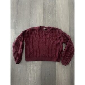 LA Hearts Sweater Womens Large Maroon Ribbed Knit Crewneck Long Sleeve Pullover